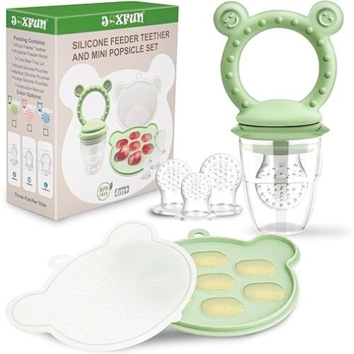 JEXFUN Silicone Baby Fruit Food Feeder Pacifier & Breastmilk Popsicle Freezer Molds for Cooling Relief, Silicone Feeder to Safely Introduce New Foods, Double as Teething Toys, BPA Free, 4 Month+