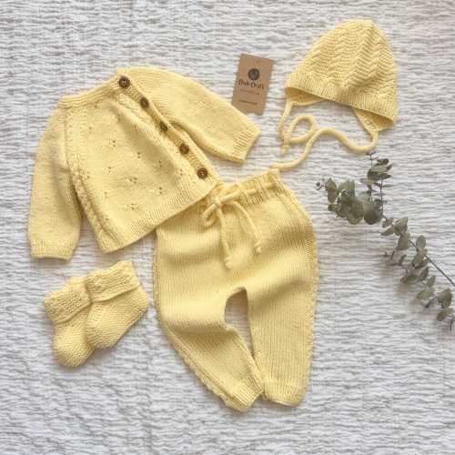 Organic Cotton Knit Newborn Coming Home Outfit: Yellow Knit Baby Clothes