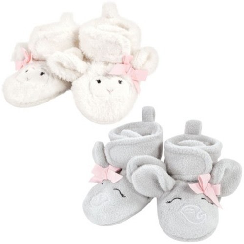Hudson Baby Infant Girl Animal Fleece Booties 2-Pack, Gray Elephant Lamb, Size: 18-24 months