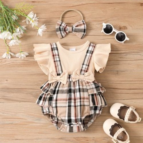 PatPat Baby Girl Clothes Ruffle-sleeve Romper & Headband Set, Sizes 0-3 Months