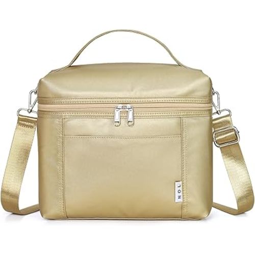 NOL Natural Organic Lifestyle Insulated Lunch Bags for Women Cooler Bag Lightweight Nylon Waterproof Lunch Box For Work (Gold, Medium(normal))