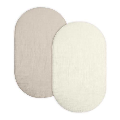 Bassinet Sheet for Baby Boy and Girl 2 Pack, Fitted Sheets for Rectangle, Oval, Hourglass Bassinet Mattress, Muslin Moses Basket Sheets with Neutral Style (Beige & Pale Yellow)