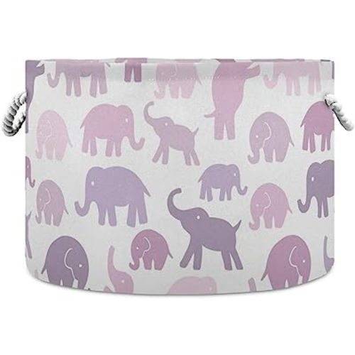 ALAZA Elephant Storage Basket Large Pink Elephant Bin for Toys Round Blanket Basket Clothes Hamper Bin Laundry Hamper Canvas Organizer Box Cotton Rope Collapsible Bucket