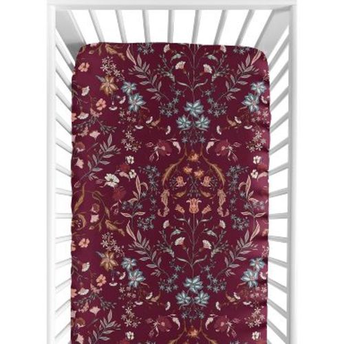 Sweet Jojo Designs Girl Baby Fitted Crib Sheet Boho Floral Wildflower Red Orange and Blue