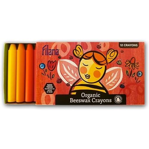 FILANA (12 Stick Crayons) Organic Beeswax Stick Crayons, Natural, Non Toxic, Safe for Children, Handmade in The US, No Paraffin or Petroleum Waxes, Rich Colors, Glide Easily