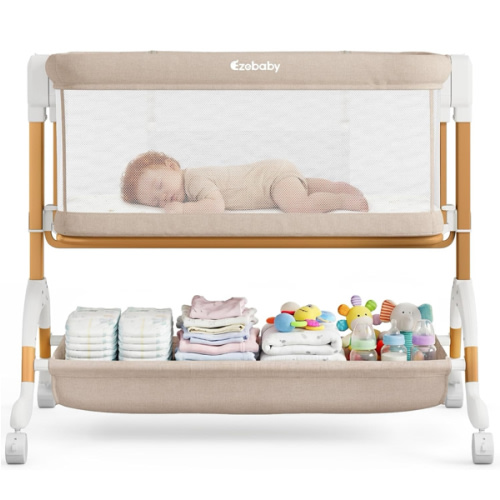 Ezebaby 3 in 1 Baby Bassinet Bedside Sleeper, Rocking Bassinet for Baby with Comfy Mattress & Breathable Full Mesh Sides, 7 Height Adjustable | Portable Crib for Newborns