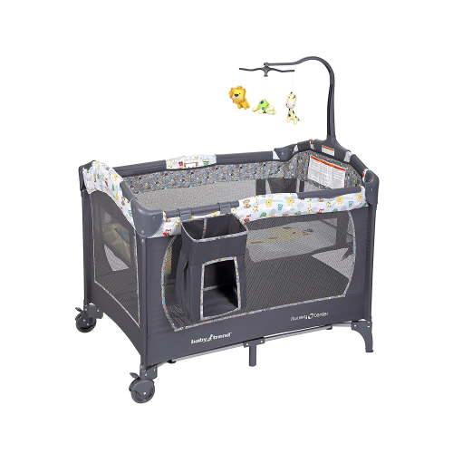 Baby Trend Nursery Center Playard with Toy Mobile, Tanzania Grey