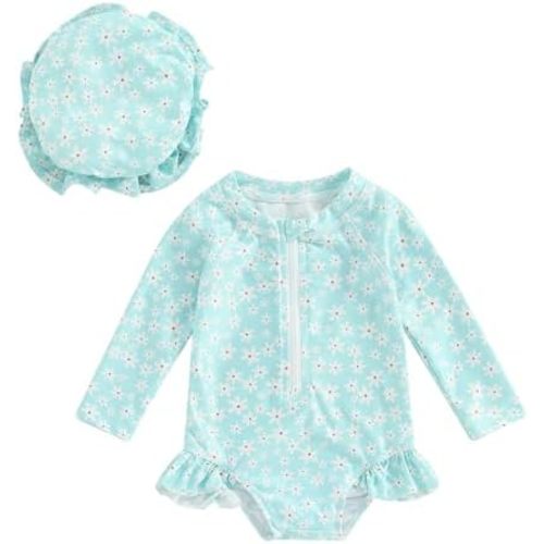 Toddler Baby Girl Cute Rash Guard Floral Long Sleeve Zipper Swimsuits Summer Beach Bathing Suits