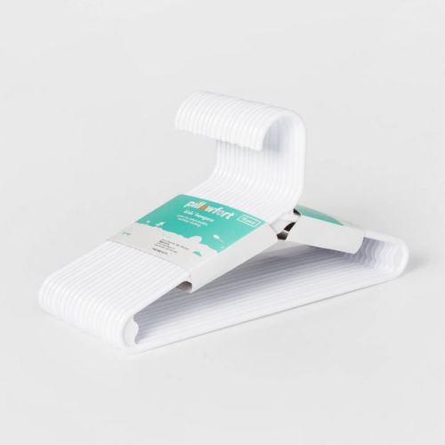 18pk Kids' Hangers White - Pillowfort™: Plastic Toddler Clothes Storage, Strap Notches, Lifetime Warranty