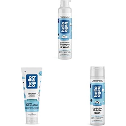Hello Bello Fragrance Free Baby Essentials Bundle | Shampoo & Body Wash, Lotion & Bubble Bath | Hypoallergenic, Dermatologist & Pediatrician Tested for Babies and Kids