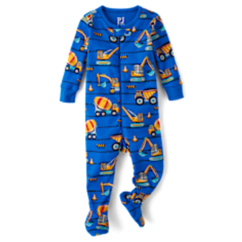 Baby And Toddler Boys Long Sleeve Construction Vehicles Snug Fit Cotton Footed One Piece Pajamas - BLUE | The Children's Place