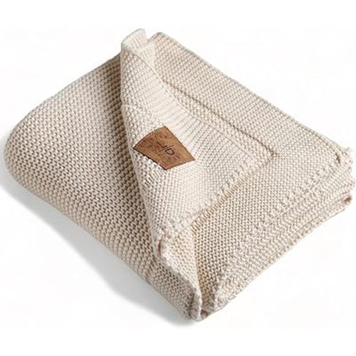 100% Organic Cotton Baby Knitted Blanket for Girls/Boy, Color Earth Ivory, 30x40 Inches- Gift Boxed Swaddle and Receiving Blankets Neutral - Soft Toddler, Crib, Stroller, Newborn, Nursery