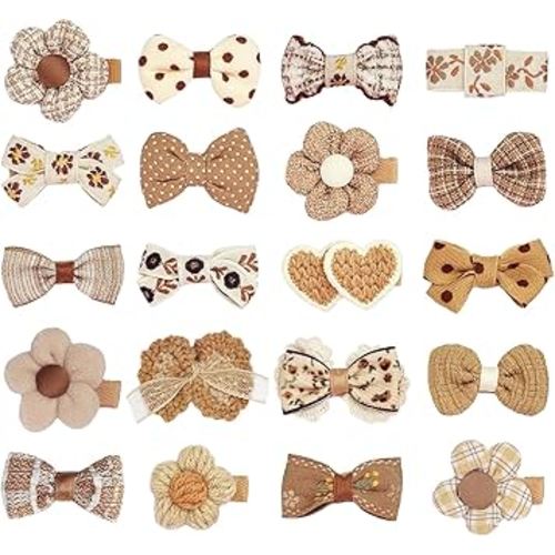 Girl Hair Clips Brown Flower Fabric Snap Hair Clips Fully Lined Alligator Clips Brown Bow Hair Accessories for Little Girl Teens Toddler Kids,20pcs