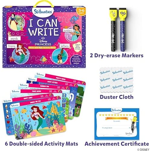 Skillmatics I Can Write Disney Princess - Reusable Preschool Learning Activities, Educational Toy and Game, Back to School Supplies, Gifts for Students, Kids, Toddlers Ages 3, 4, 5, 6
