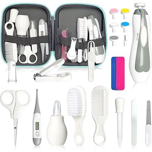 Baby Grooming Kit for Boys Girls Safety Newborn Nursery Essentials Grooming Set Gift for First-time Parents, Grey White 25 in 1