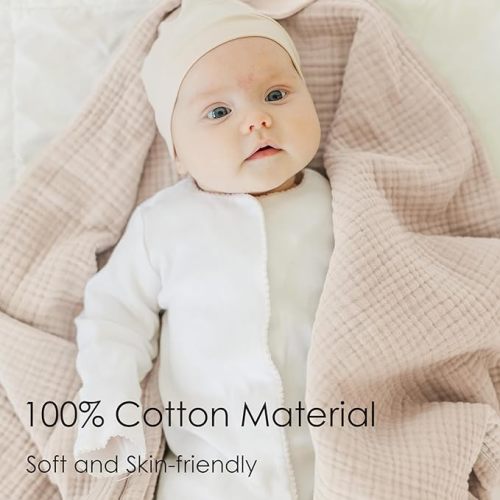 Muslin Baby Blanket for Boys and Girls, Neutral Cotton Crib Blanket for Newborn Infant Toddler - Soft and Breathable Baby Quilt 1 Pack- 47"*47" (Ivory)