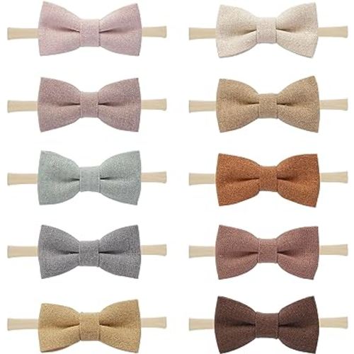 Fancy Clouds Baby Girl Bows and Headbands,10 Pack of Stretchy Soft Nylon Hairbands Hair Bows for Newborns, Infants, Toddlers - Handmade Baby Hair Accessories for Girls Gifts Photo