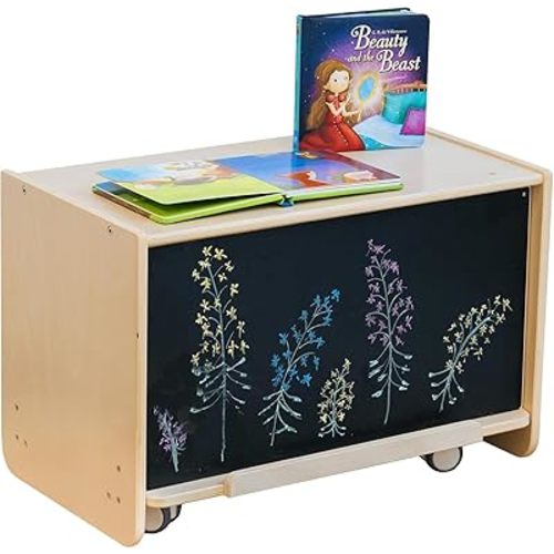 2-in-1 Movable Toddler Easel with Storage Wooden Kids Art Easel Magnetic Chalkboard with Storage Birch Painting Easel for Kids Blackboard with Wheels Montessori Furniture for Nursery School
