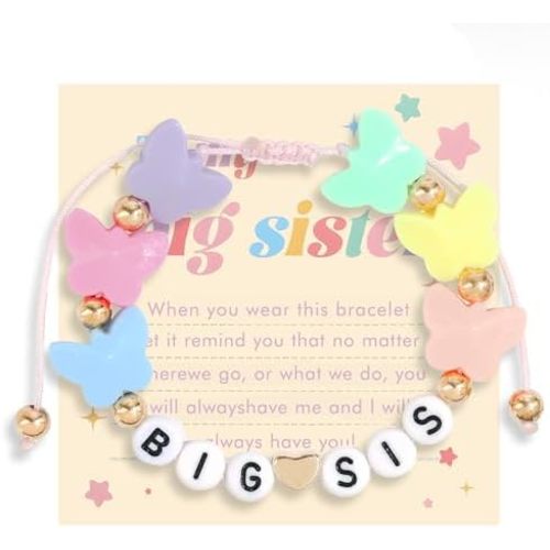 Adjustable Big Sister Beaded Bracelet for Daughter Colorful Big Sister Gifts Bracelet With Inspirational Card Announcement Birthday Jewelry