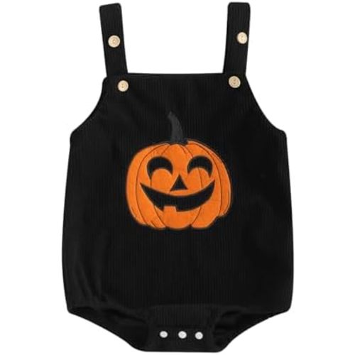Baby Boy Girl Halloween Clothes Newborn Pumpkin Romper Overalls Corduroy Bodysuit Infant Fall Winter Outfits