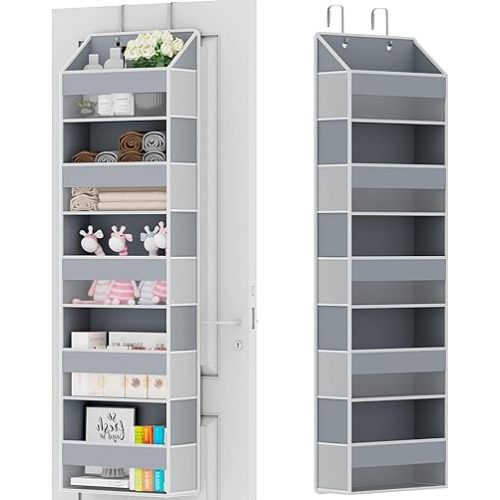 Over The Door Organizer - Over Door Storage Organizer with 5 Large Pockets & 10 Mesh Side Compartments - Heavy-Duty Hanging Storage for Bathroom, Bedroom & Closet - Baby Room Organize Solution
