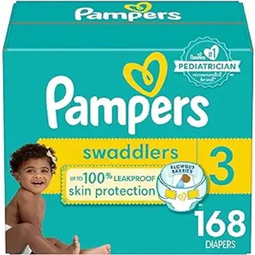 Pampers Swaddlers Diapers - Size 3, One Month Supply (168 Count), Ultra Soft Disposable Baby Diapers
