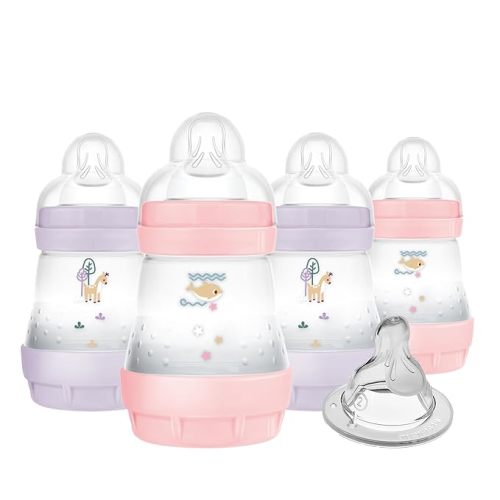 MAM Easy Start Anti-Colic Baby Bottle 5 oz, Slow Flow, Breastfeeding-Like Silicone Nipple Bottle, Reduces Colic, Gas, & Reflux, Easy-to-Clean, BPA-Free, Vented Baby Bottles for Newborns, 0-3 Months - Pack of 5 - Fairy Dust & Iris