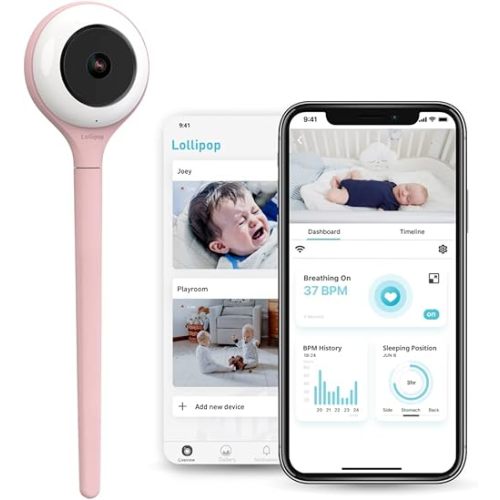 Lollipop Baby Monitor (Cotton Candy) -Full-Featured Smart Wi-Fi Camera of True Crying Detection with Extra in-App Plan of Breathing Monitoring/Sleep Tracking-Accessories Free/7 Days Trial Period