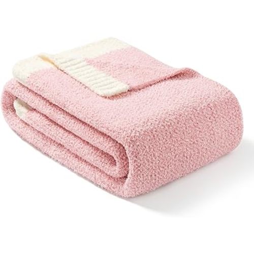 Snuggle Sac Heather Pink Blanket Twin Size, Luxurious Soft Microfiber Blanket Reversible, Warm Cozy Knit Fuzzy Plush Throw Blankets for Sofa, Bed, Camping, Picnic, Pink, 60 x 80 inches
