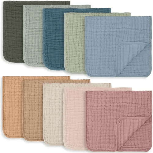 Comfy Cubs Muslin Burp Cloths Large 100% Cotton Hand Washcloths for Babies, Baby Essentials 6 Layers Extra Absorbent and Soft Boys & Girls Baby Rags for Newborn Registry (Multicolor, 10-Pack 20" X10")