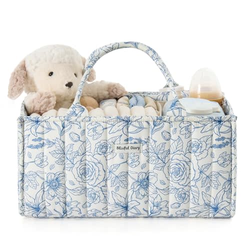 Blissful Diary Floral Diaper Caddy Organizer, Stylish Nursery Storage Basket - Gift for Baby Shower, Baby Registry Must Have, Newborn Essentials - Baby Caddy Organizer - Vintage Rose