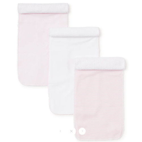 Pink Stripe 3 Pack Burp Set w/ Tulle Bag