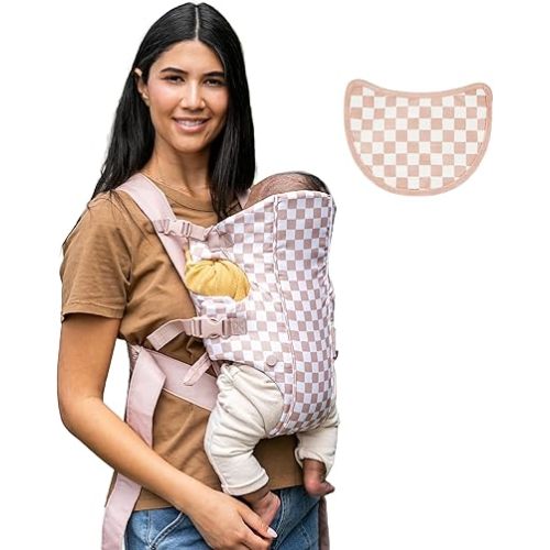 Infantino Swift Classic Carrier - 2 Ways to Carry with Wonder Cover Bib, Adjustable and Easy-to-Use, Pink and White Checkered
