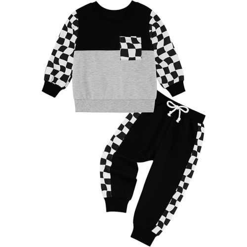 Toddler Baby Boy Outfits Clothing Sets Checkerboard Long Sleeve Sweatshirt Pants Fall Winter Plaid Clothes Set