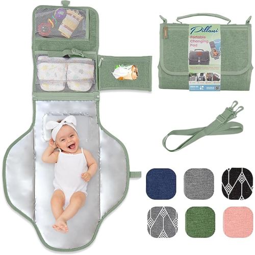 Portable Changing Pad for Baby, Travel Diaper Changing Pad for Newborn, Large Waterproof Baby Changing Mat, Foldable & Detachable Diaper Changing Station with Baby Wipes Pockets, Baby Stuff by Pillani