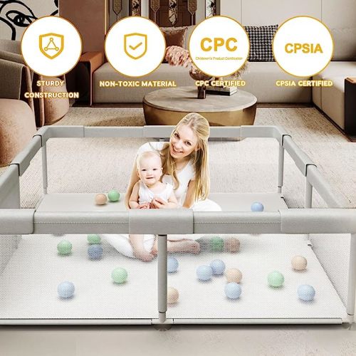 Baby Playpen Play Pens for Babies and Toddlers Baby Fence Baby Play Yards for Indoor & Outdoor with Breathable Mesh Anti-Fall Playpen - light grey - 50"X50"