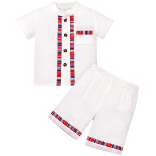 AWIBMK Baby Boys Mexican Outfit Short Sleeve Embroidery Shirt and Shorts Kids Traditional Cinco De Mayo 2 Pieces Clothes