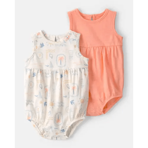 Baby Girl 2-Pack Beach Cotton Bubble Rompers - Orange/Ivory | Carter's
