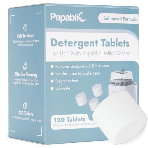 Papablic 120Pcs Official Detergent Soap Tablets for Baby Brezza, GROWNSY, Momcozy Bottle Washer Pro, Effective Cleaning with Safe Highly Concentrated Formula