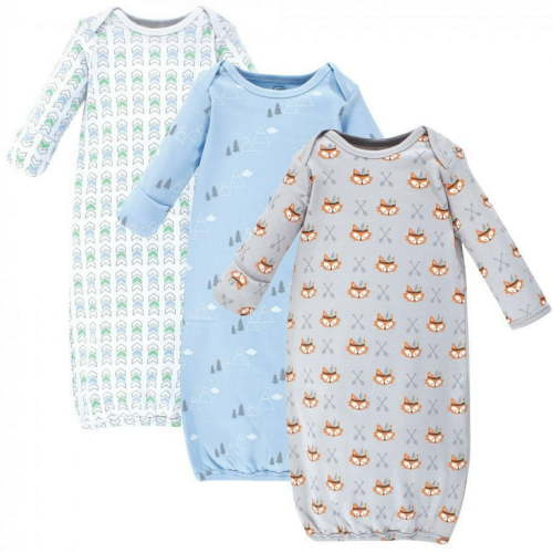 Luvable Friends Baby Boy Cotton Long-Sleeve Gowns 3pk, Wild Free, 0-6 Months
