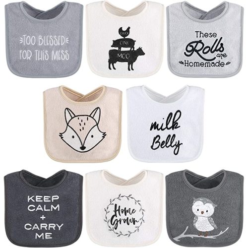 The Peanutshell Terry Bib Set for Baby Boys or Girls, 8 Pack Unisex Set for Feeding, Teething, Drooling