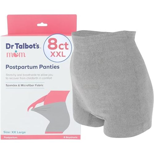 Dr. Talbot's Mom Postpartum Underwear - 8 Count - Size XX-Large Disposable Panties for Postpartum Care - Gray
