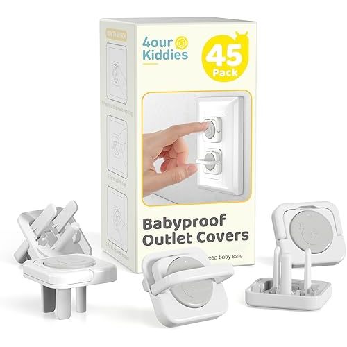 Baby Proofing Outlet Covers(45 Pack), Baby Proof Plug Covers with Hidden Pull Handle for Child Safety, Electric Socket Covers 2024 Upgraded, Plug Protectors to Prevent Power Shock(Grey)