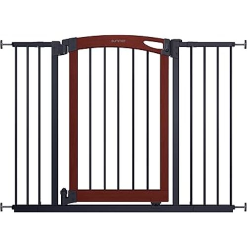 Summer Infant Essex Craft Safety Baby Gate,Solid Wood Cherry Stain Arched Doorway,Charcoal Gray Metal Frame-30” Tall, Fits Openings up to 28” to 42” Wide, Baby and Pet Gate for Doorways and Stairways