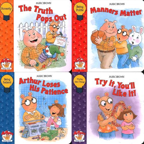 Arthur's Family Values: 4 Books, Being polite (Manners Matter), Being patient (Arthur Loses His Patience), Honesty (The Truth Pops Out), Trying new things (Try It, You'll Like It!)
