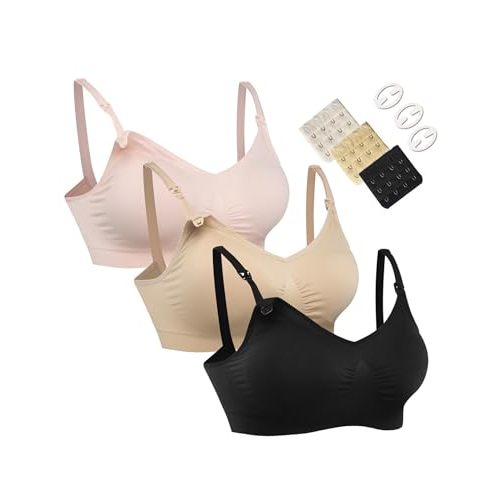 HOFISH 3PACK Full Bust Seamless Nursing Maternity Bras Bralette S-XXL with Extra Bra Extenders & Clips