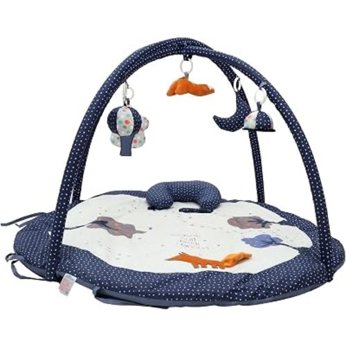 Baby Play Gym Mat,Tummy Time Mat - 100% Cotton Soft Playmat with 6 Detachable Toys for Tummy Time,Machine Washable,Sensory Development Gift(Little Fox)