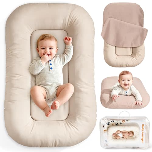 Baby Lounger & Snuggle Nest for Newborn 0-24 Months, Baby Nest Supervised Breathable Cotton for Newborn, Breathable Portable Infant Lounnger for Travel and Home, Brown (Lounger Cover Included)