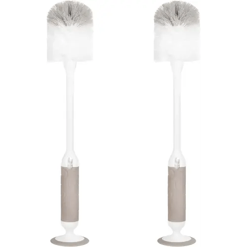 Ubbi Deluxe Baby Bottle Brush Set, Bottle Brush and Nipple Brush with Suction Cup, Baby Cleaning Essentials, Set of 2, Taupe
