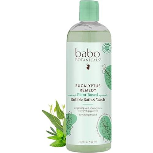 Babo Botanicals Eucalyptus Remedy 2-in-1 Bubble Bath & Wash - Invigorating Eucalyptus, Rosemary & Peppermint - For all ages - EWG Verified - Vegan
